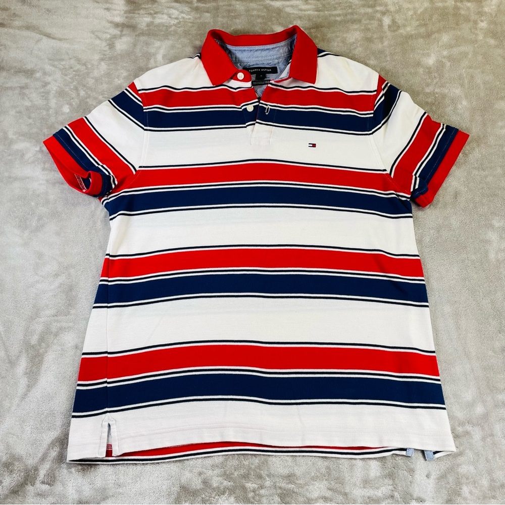 Tommy Hilfiger Men's Performance Polo Shirt Medium Red White Blue Summer Golf